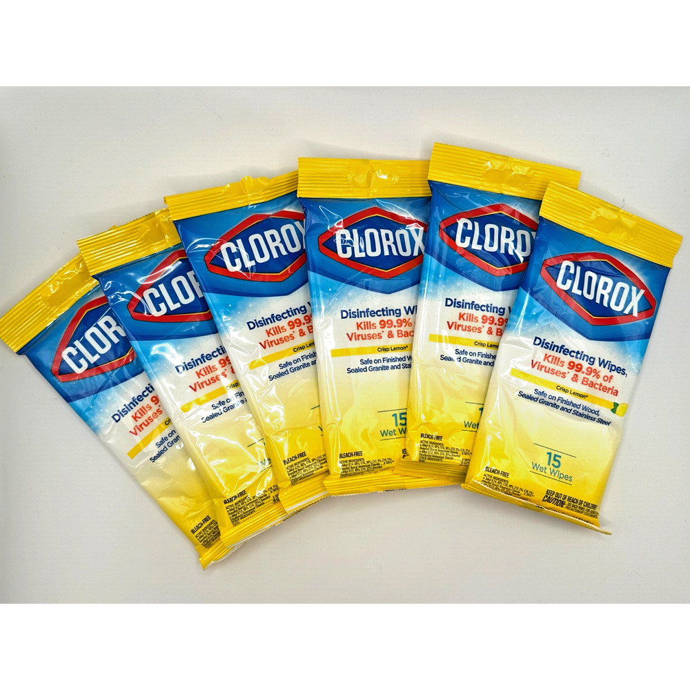 Clorox Disinfecting Wipes Crisp Lemon 15ct Travel To-Go NEW Pack of 4 or 6 Car B